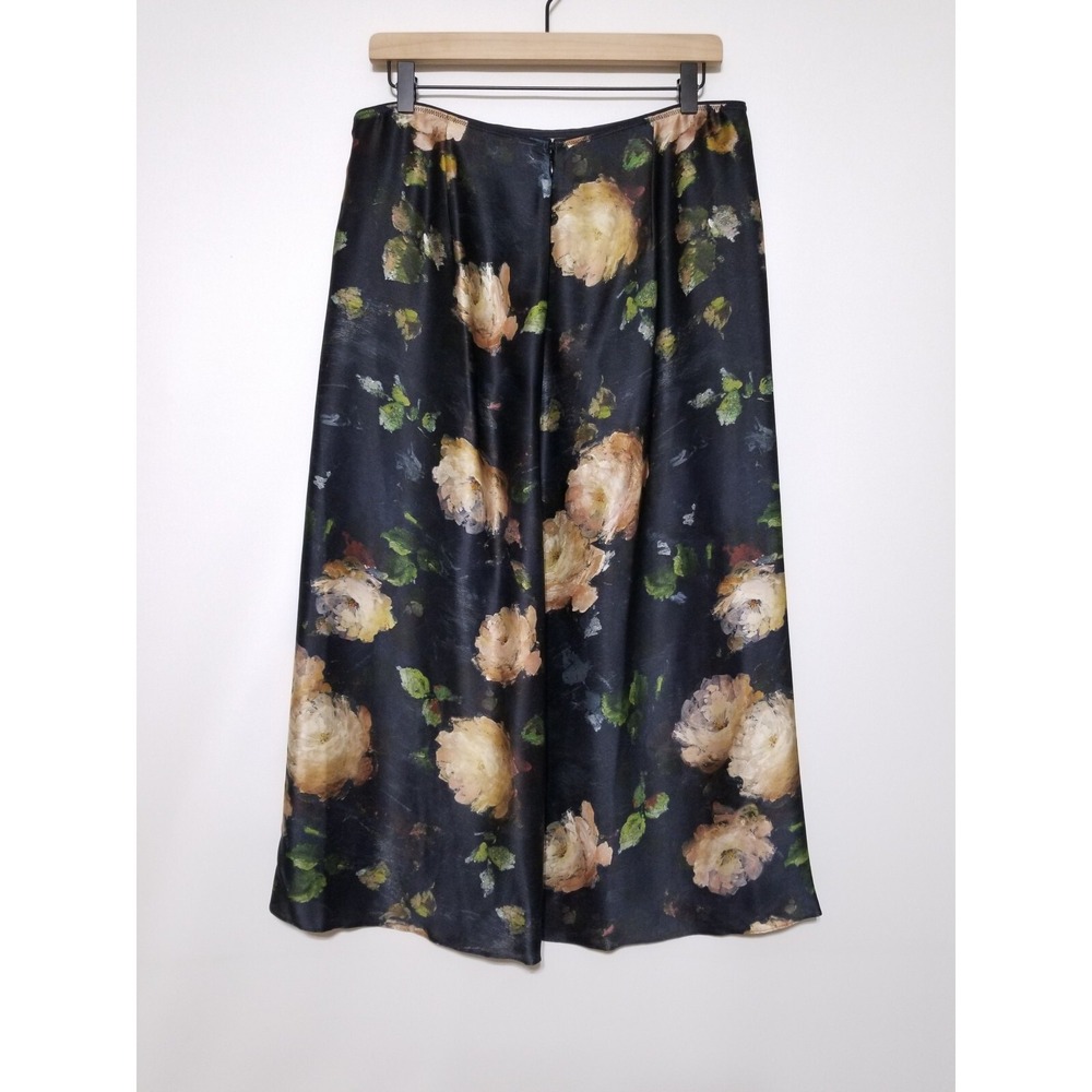 Vince Painted Rose Silk Satin Slip Midi Skirt Floral Black NWT Size 2 10 $295 - Picture 8 of 16